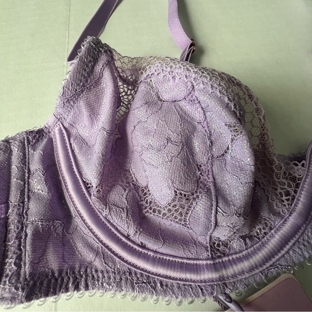 NWT Savage X Fenty FLORAL GLOW UNLINED LACE BRA purple lavender 36B & Medium - Picture 7 of 14